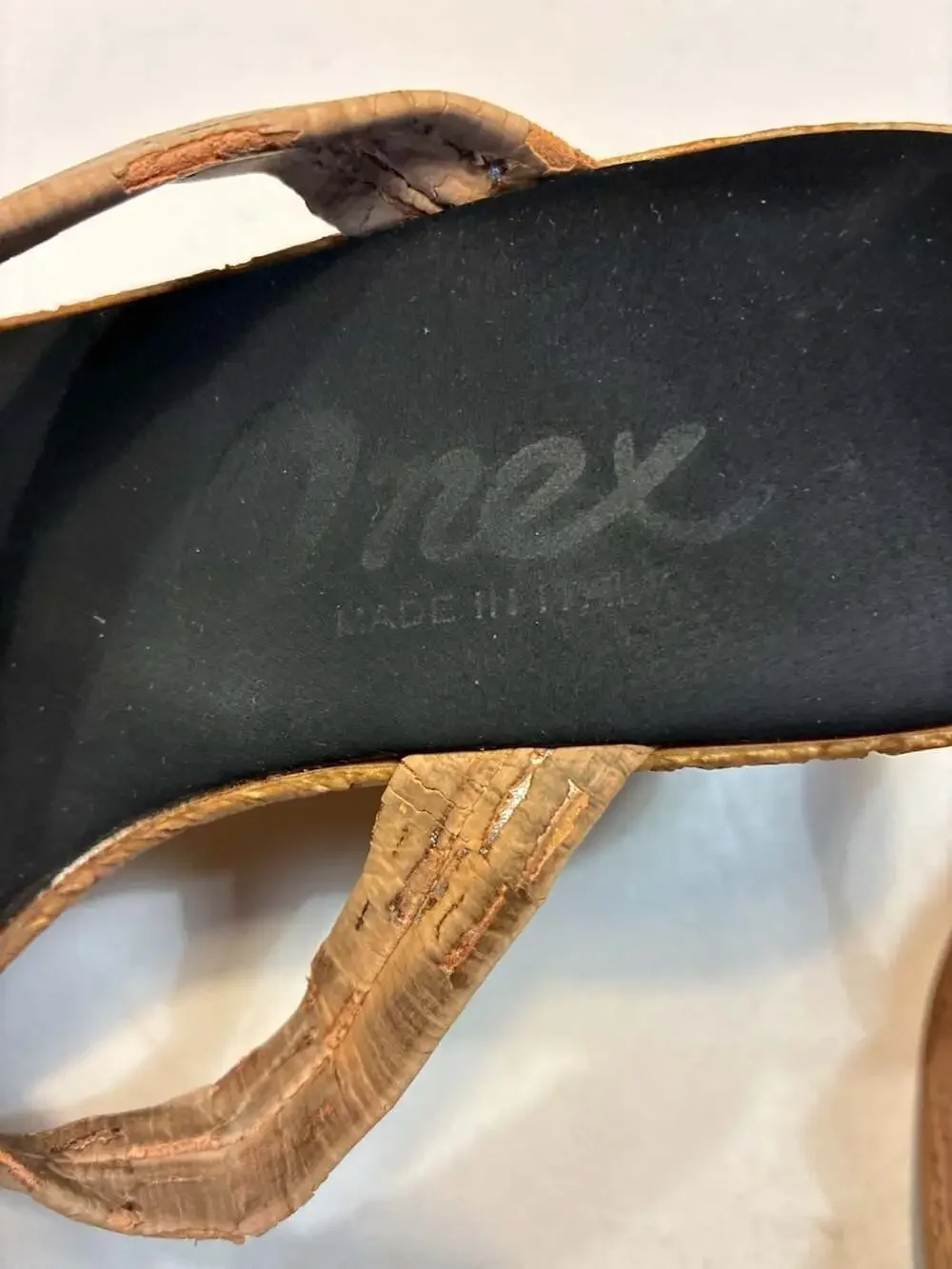Onex Simona Black Leather and Cork Cross Band Wedge Sandals